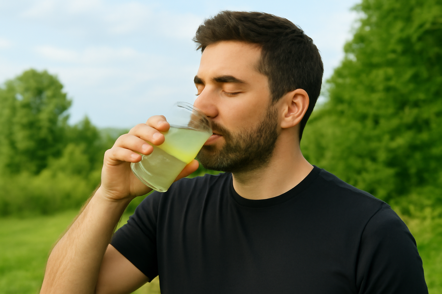 Uomo che beve drink al limone